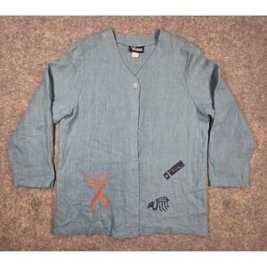 Positive Influence Blue 100% Linen Button Shirt Lithuania Like Flax Size 14W